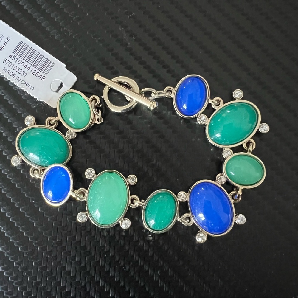 NWT White House Black Market Bracelet Blue Teal Green Gold Tone